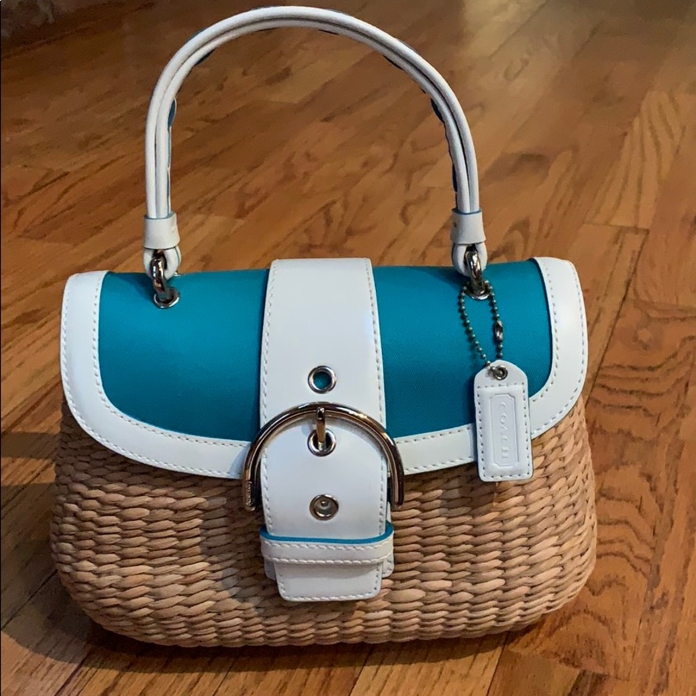 SOLD Coach Wicker Basket Purse White Turquoise
